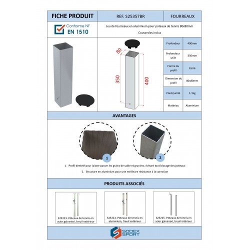 Jeu de 2 fourreaux aluminium pour poteaux 80mm x 80mm