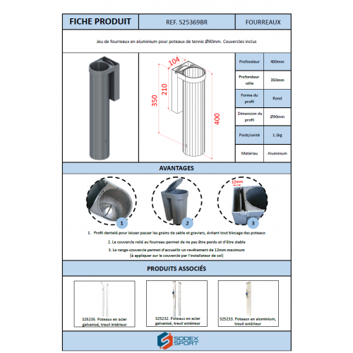 Jeu de 2 fourreaux couvercle encastré - poteaux Ø90mm