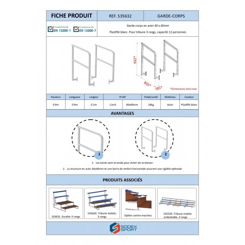 Garde-corps pour tribune 3 rangs