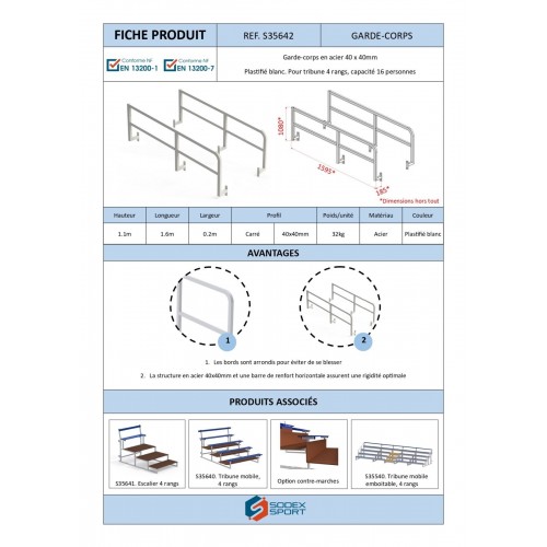 Garde-corps pour tribune 4 rangs
