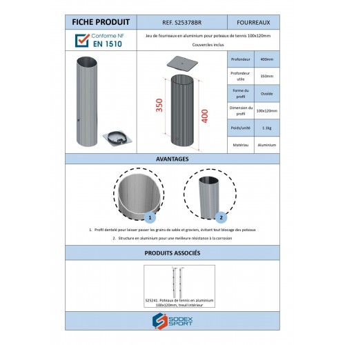 Jeu de 2 fourreaux aluminium pour poteaux 120mm x 100mm