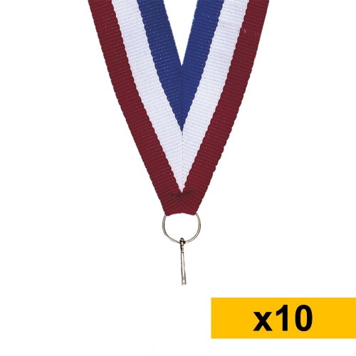 Lot de 10 rubans pour médaille - Bleu/Blanc/Rouge - 22 mm