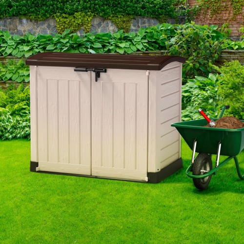 COFFRE JARDIN RÉSINE MULTIFONCTIONS TOIT BOMBE - 1200L - BEIGE / SIO ARC 1200