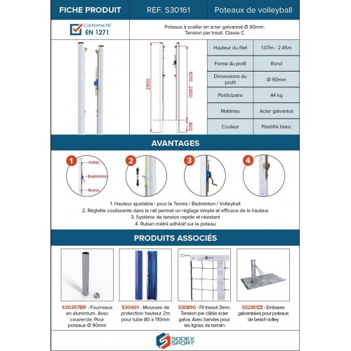 Poteaux Beach Tennis acier - hauteur ajustable