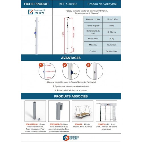 Poteau beach tennis alu - double terrain