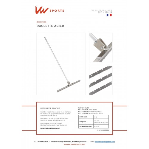 Raclette acier 0.85m - 3 lames - Made in France