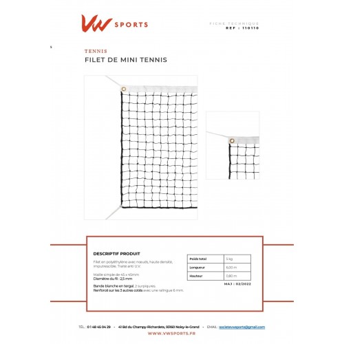 Filet mini de tennis 6m X 0.8m - 110110