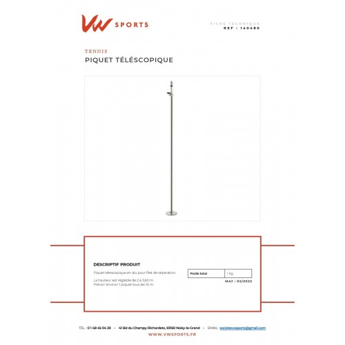 Piquet télescopique Alu pour filet de séparation - 140480