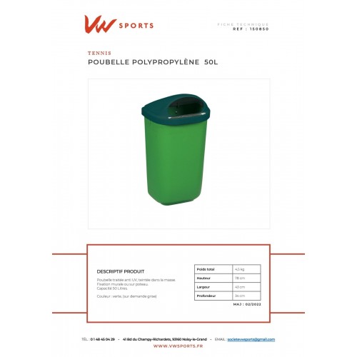 Poubelle en polypropylène 50 cl - Made in France - 150850