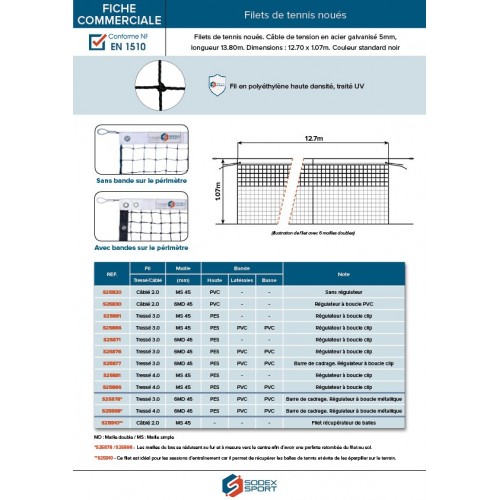 Filet câblé 2mm, mailles doubles + régulateur