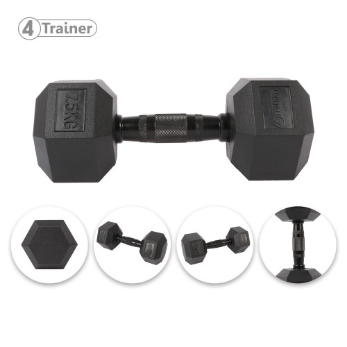 Haltère Hexagonale à l'unité - BL4CK 7,5KG - 4TRAINER