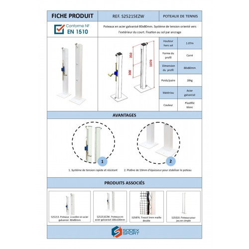 Poteaux carrés 80mm x 80mm en acier sur platine - Conforme ITF