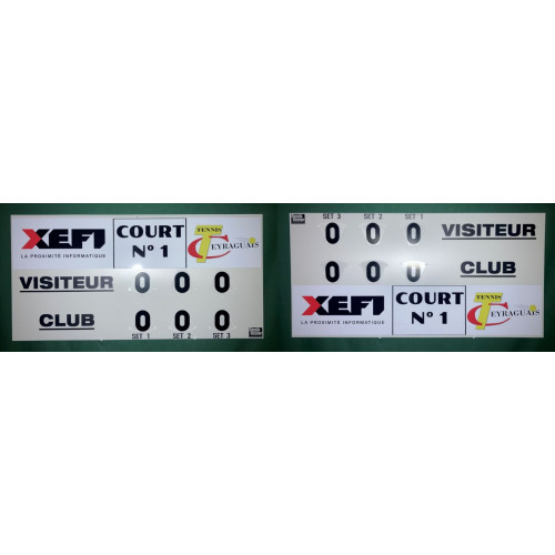 TABLEAU DE SCORE GRAND MODELE TENNIS RECTO VERSO + ADHÉSIF - MADE IN FRANCE