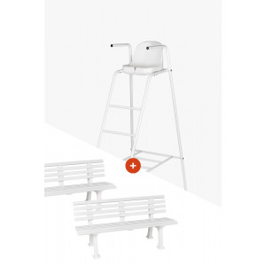 Kit chaise d'arbitre acier + 2 bancs 1.50m blanc