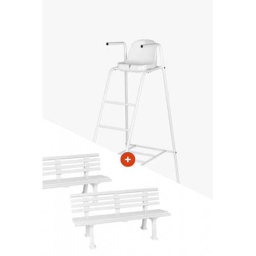 Kit chaise d'arbitre acier + 2 bancs 1.50m blanc - 130910