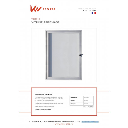 Vitrine affichage étanche  L 52 CM x H 70 CM - Fabrication Française - 150750