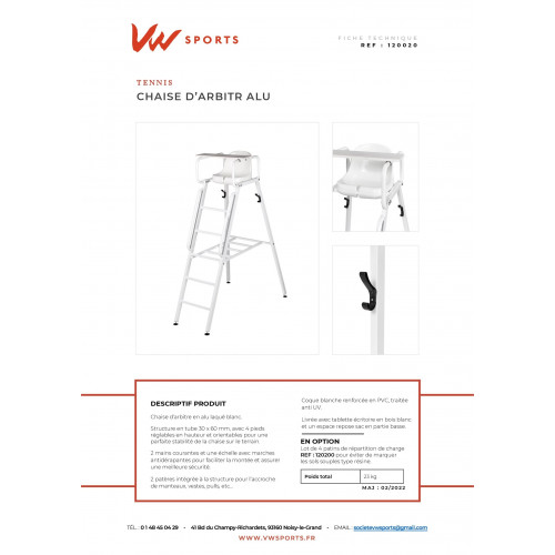 Chaise d'arbitre Alu blanc - 120020