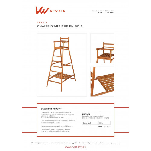 Chaise arbitre en bois traité- Made in France