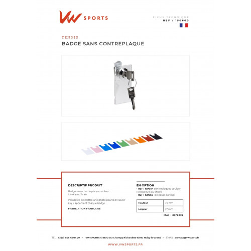 Badge sans contre plaque couleur - Made In France