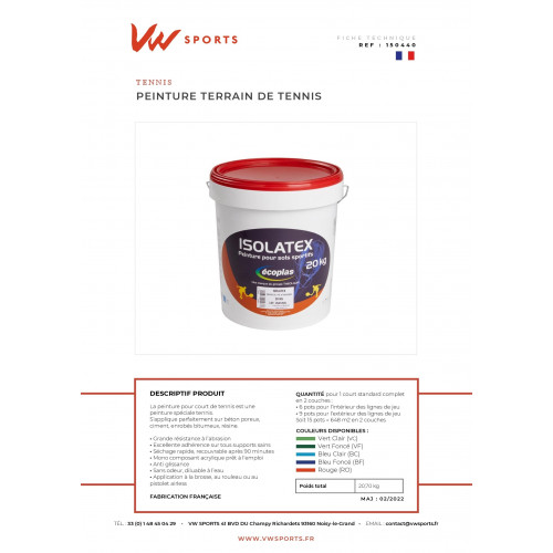 Peinture pour terrain tennis - Pot de 20kg - Made in France