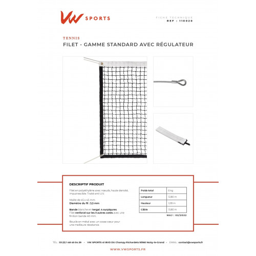 Filet de tennis 3.5mm maille simple avec régulateur