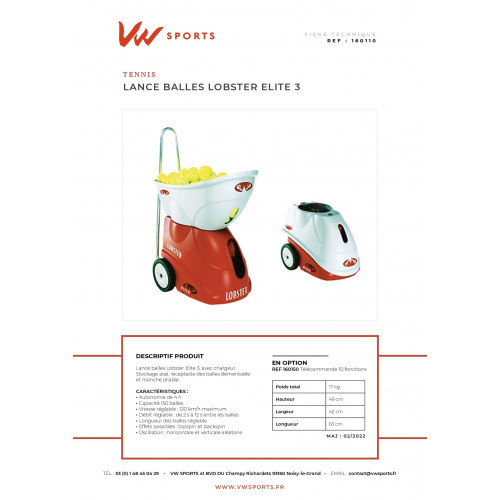 Lance Balles Lobster Elite 3 (Vendu sans télécommande)