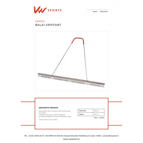 Balai griffant pour terre battue et gazon synthétique 2 m