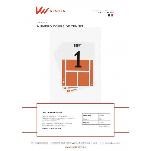 Numéros de courts de tennis - Made in France