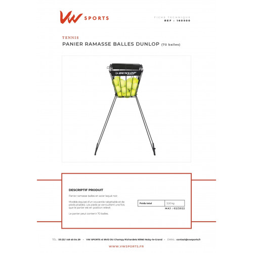 Panier stockage balles Dunlop - 70 balles