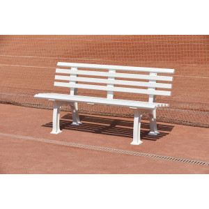 Banc résine 1m50 - 9 lattes - 2 pieds - blanc - 130010
