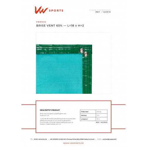 Brise vent 65%  standard  2m x 18m