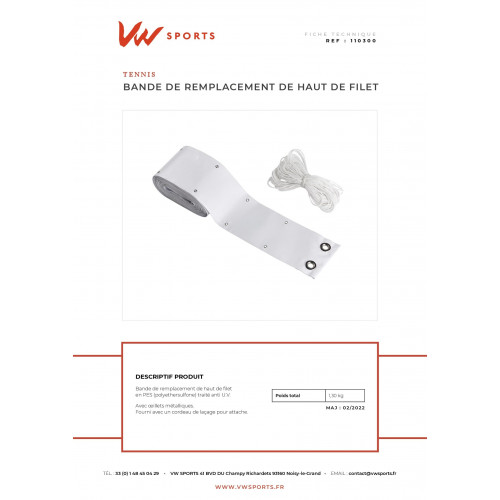 Bande de remplacement de haut de filet