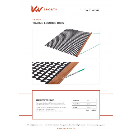 Traine lourde 2m x 1.50m structure bois 2 filets - 150230