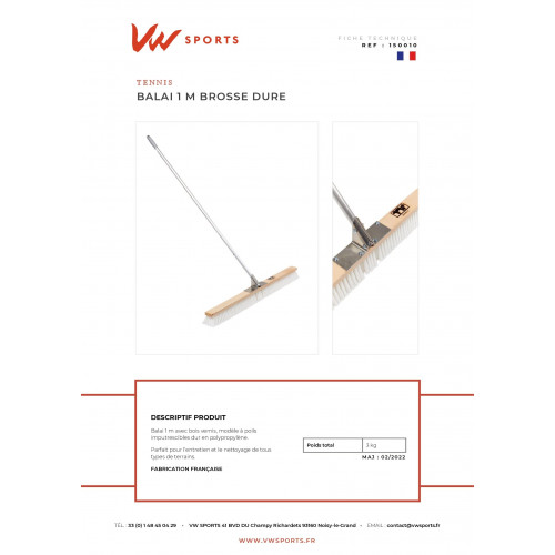 Balai 1m brosse dure - Made in France