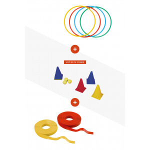 Lot de lanières souples jaune et rouge + Cônes (lot de 12) + cercles Dia 36 cm - 160621