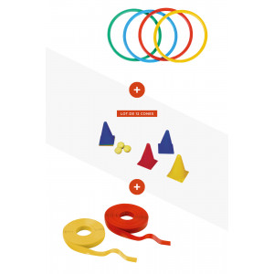 Lot de lanières souples jaune et rouge + Cônes (lot de 12) + cercles Dia 60 cm - 160622