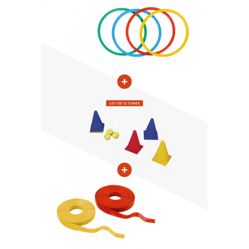 Lot de lanières souples jaune et rouge + Cônes (lot de 12) + cercles Dia 60 cm - 160622