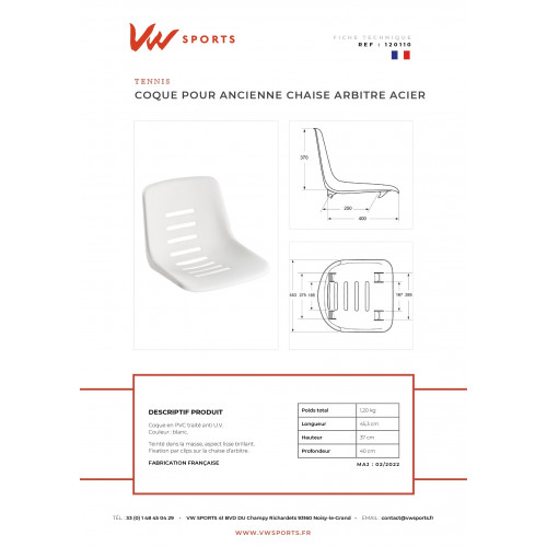 Coque pour ancienne chaise d' arbitre acier - ajourée horizontale