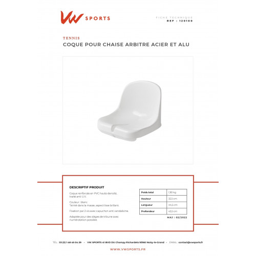 Coque chaise arbitre d'arbitre acier et alu  - 120100