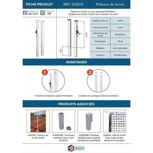 Poteaux carrés 80mm x 80mm en acier à sceller - Conforme ITF
