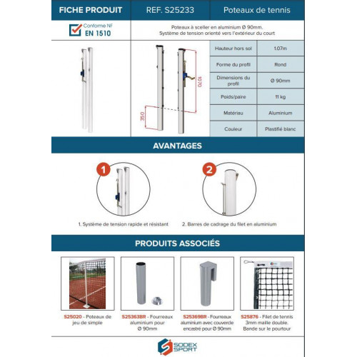 Poteaux ronds Ø90mm en aluminium à sceller - Conforme ITF