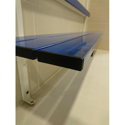 Banc de vestiaire mural avec dossier, porte-manteaux et porte-paquets