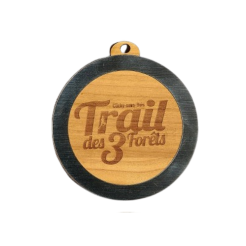 Médaille 50mm logo en bois avec cerclage or, argent, bronze