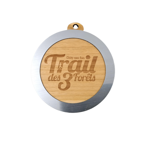Médaille 50mm logo en bois avec cerclage or, argent, bronze