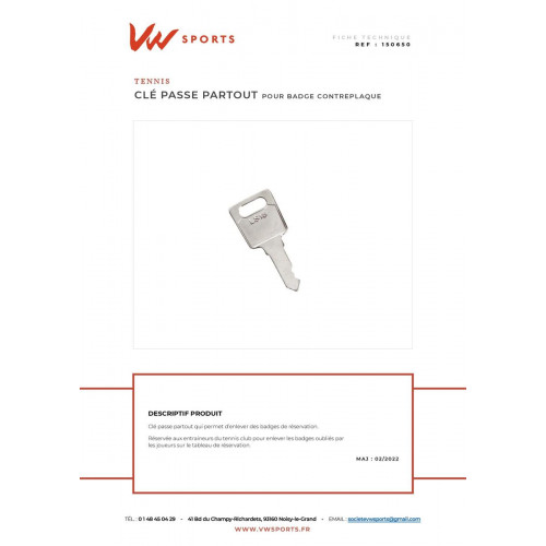 Clé  passe-partout pour badges sans contreplaque