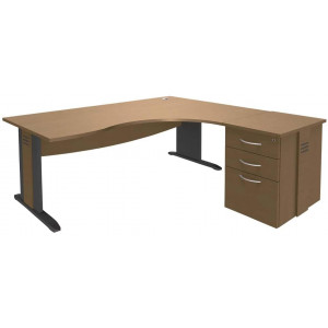 Pack bureau asymétrique 160cm pied L+caisson HB Quatuor Retour droite Hêtre/anth