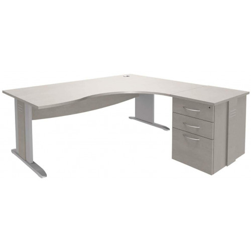 Pack bureau asymétrique 160cm pied L+caisson HB Quatuor Retour droite Hêtre/anth