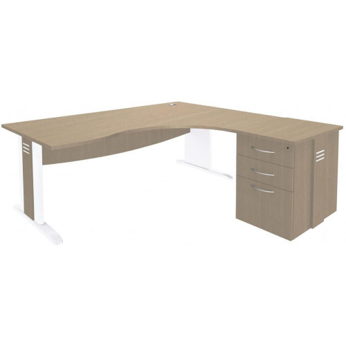 Pack bureau asymétrique 160cm pied L+caisson HB Quatuor Retour droite Hêtre/anth