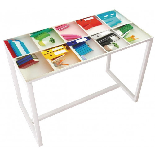 Table réunion haute Easy Office 6 personnes plateau coloris Hêtre