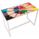 Table réunion haute Easy Office 6 personnes plateau coloris Hêtre